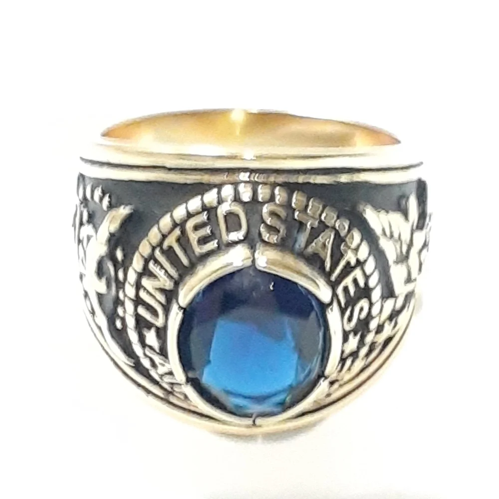 Mens USA Solitaire Airforce‎ Blue Gem Rings